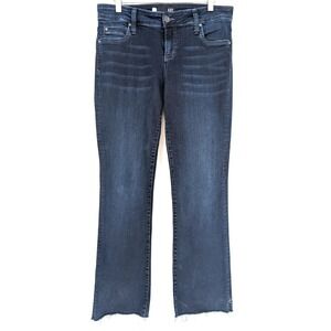 Kut From The Kloth Natalie High-Rise Bootcut Dark Wash Jeans Frayed Hem Size 8